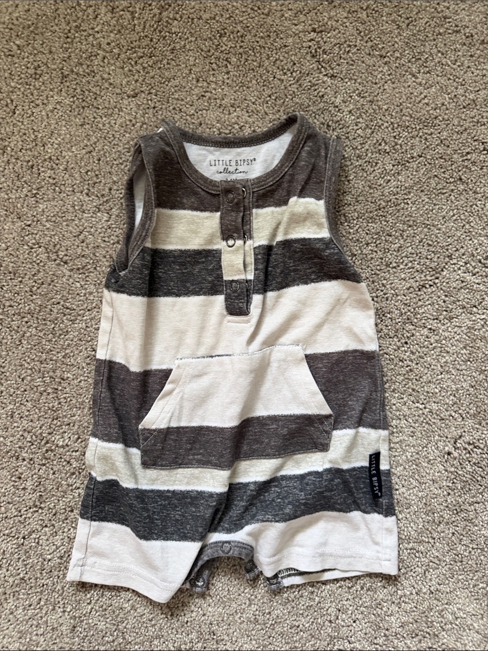 Little Bipsy Cream and Gray Striped Sleeveless Romper